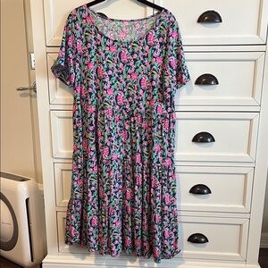 Lilly Pulitzer Floral Dress - Pink and Green Large NWOT